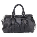 Miu Miu Hand Bag Leather 2way Gray Silver Auth 212444M-2