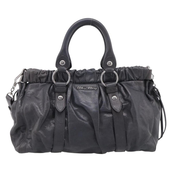 Miu Miu Hand Bag Leather 2way Gray Silver Auth 212444M