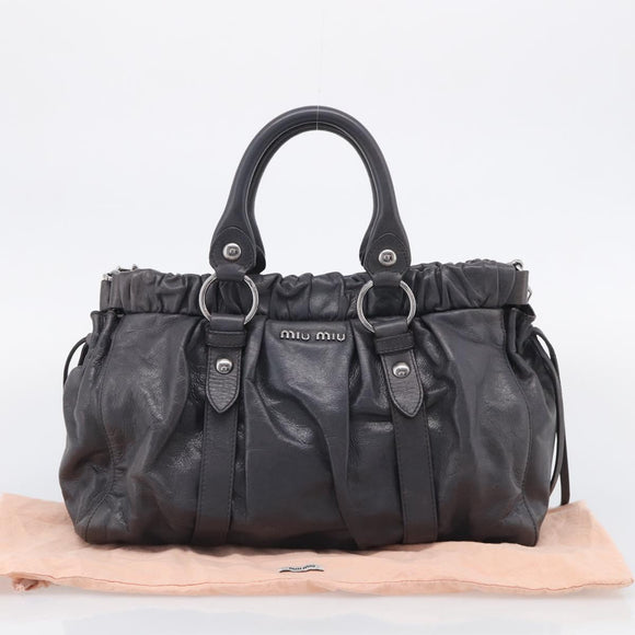 Miu Miu Hand Bag Leather 2way Gray Silver Auth 212444M