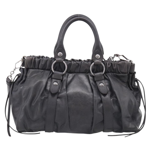 Miu Miu Hand Bag Leather 2way Gray Silver Auth 212444M