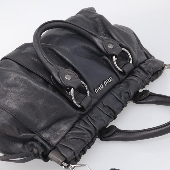 Miu Miu Hand Bag Leather 2way Gray Silver Auth 212444M