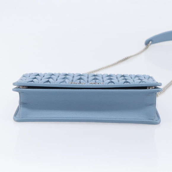 Miu Miu Matelasse Chain Shoulder Bag Leather Silver Light Blue Auth 212448SAM