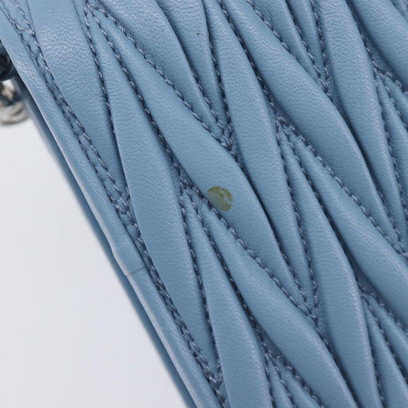 Miu Miu Matelasse Chain Shoulder Bag Leather Silver Light Blue Auth 212448SAM