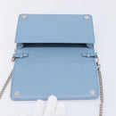 Miu Miu Matelasse Chain Shoulder Bag Leather Silver Light Blue Auth 212448SAM-19