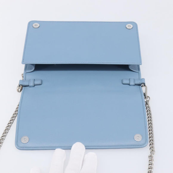 Miu Miu Matelasse Chain Shoulder Bag Leather Silver Light Blue Auth 212448SAM