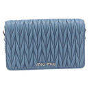 Miu Miu Matelasse Chain Shoulder Bag Leather Silver Light Blue Auth 212448SAM-2