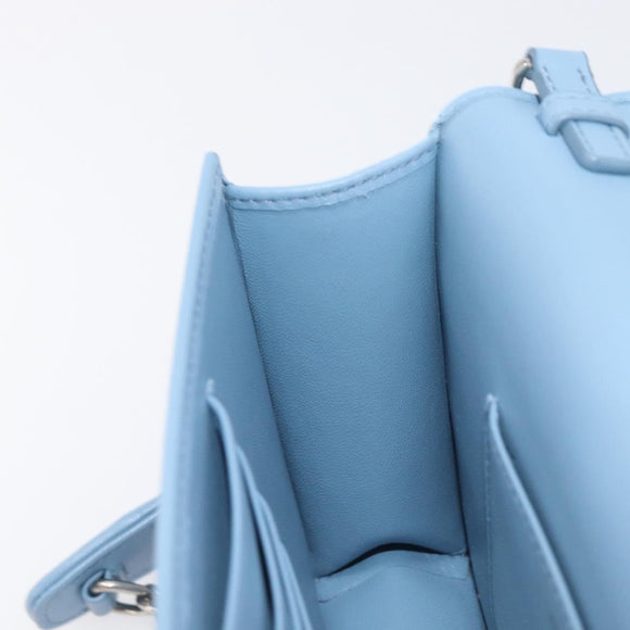 Miu Miu Matelasse Chain Shoulder Bag Leather Silver Light Blue Auth 212448SAM