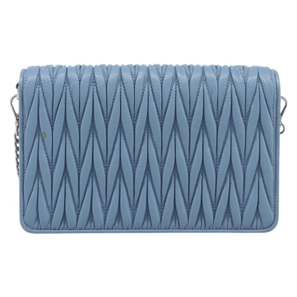 Miu Miu Matelasse Chain Shoulder Bag Leather Silver Light Blue Auth 212448SAM