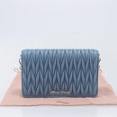 Miu Miu Matelasse Chain Shoulder Bag Leather Silver Light Blue Auth 212448SAM-30