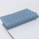 Miu Miu Matelasse Chain Shoulder Bag Leather Silver Light Blue Auth 212448SAM-6