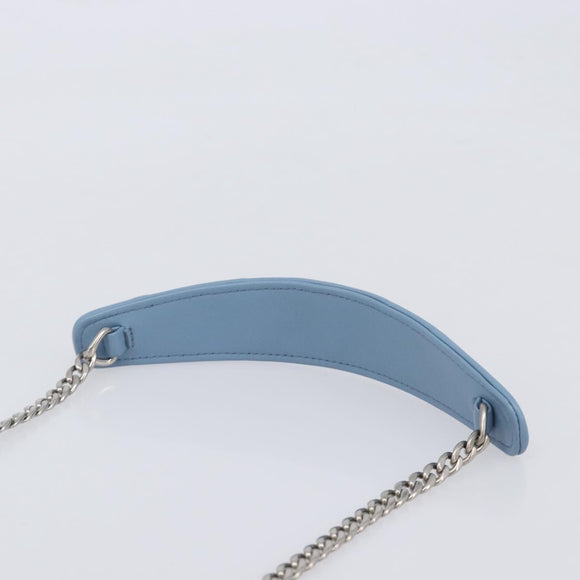 Miu Miu Matelasse Chain Shoulder Bag Leather Silver Light Blue Auth 212448SAM