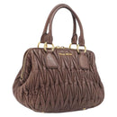 Miu Miu Matelasse Hand Bag Leather Brown Gold Auth 212449M-1