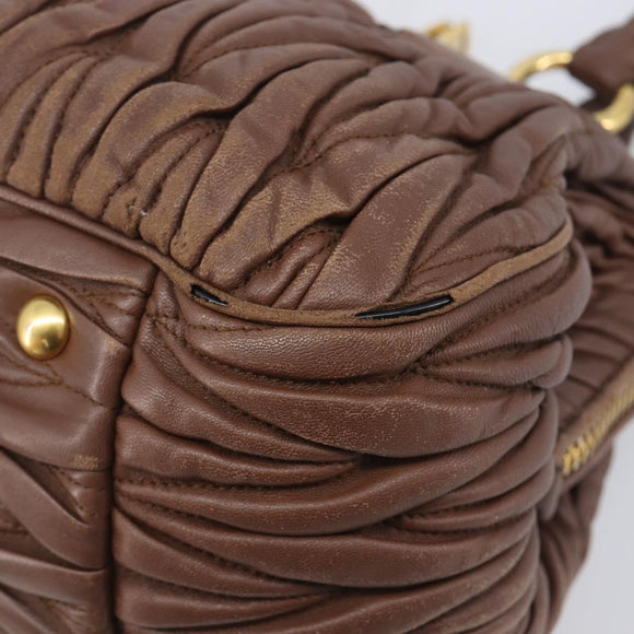 Miu Miu Matelasse Hand Bag Leather Brown Gold Auth 212449M