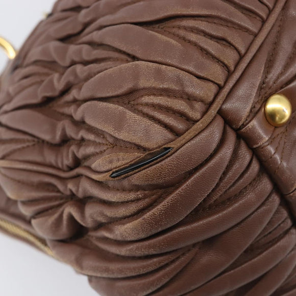 Miu Miu Matelasse Hand Bag Leather Brown Gold Auth 212449M