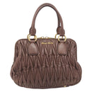 Miu Miu Matelasse Hand Bag Leather Brown Gold Auth 212449M-2