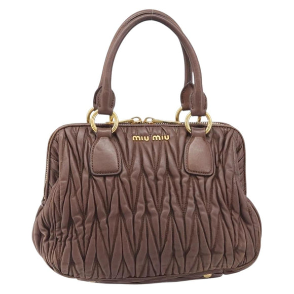 Miu Miu Matelasse Hand Bag Leather Brown Gold Auth 212449M