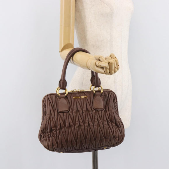 Miu Miu Matelasse Hand Bag Leather Brown Gold Auth 212449M