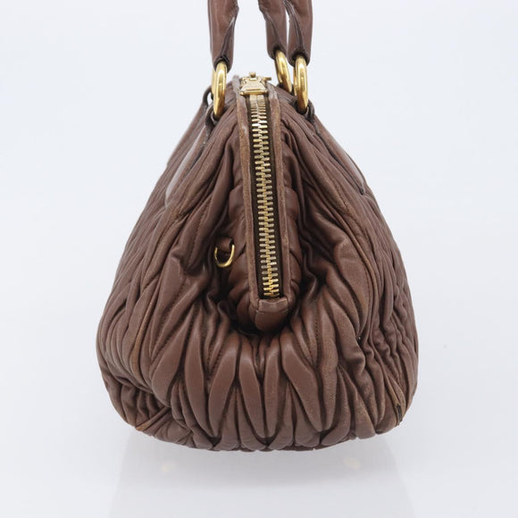 Miu Miu Matelasse Hand Bag Leather Brown Gold Auth 212449M