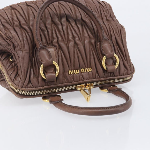 Miu Miu Matelasse Hand Bag Leather Brown Gold Auth 212449M
