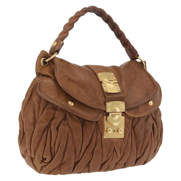 Miu Miu Hand Bag Leather Brown Gold Auth 212451