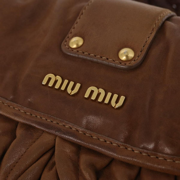 Miu Miu Hand Bag Leather Brown Gold Auth 212451