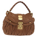 Miu Miu Hand Bag Leather Brown Gold Auth 212451-2