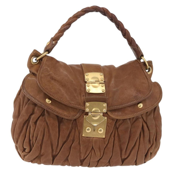 Miu Miu Hand Bag Leather Brown Gold Auth 212451