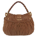 Miu Miu Hand Bag Leather Brown Gold Auth 212451-3