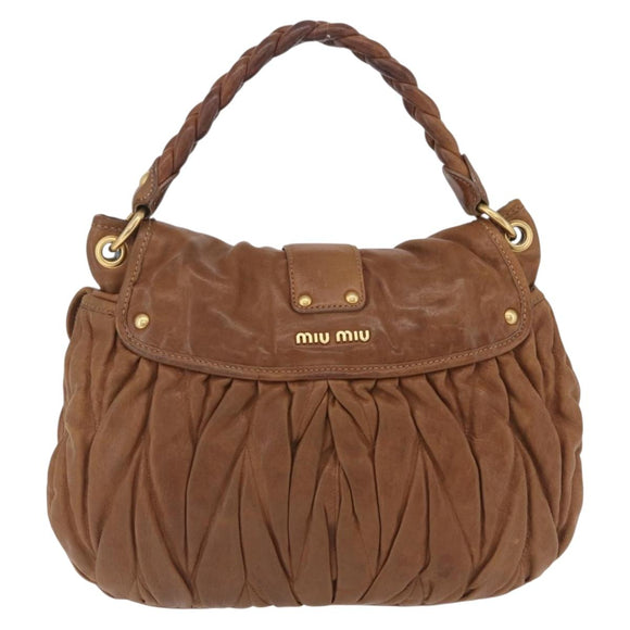 Miu Miu Hand Bag Leather Brown Gold Auth 212451