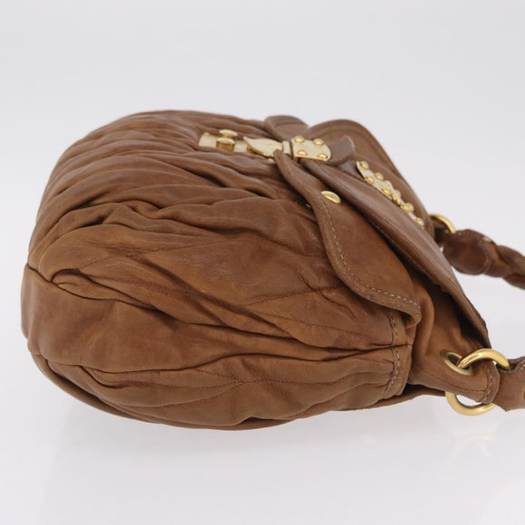 Miu Miu Hand Bag Leather Brown Gold Auth 212451