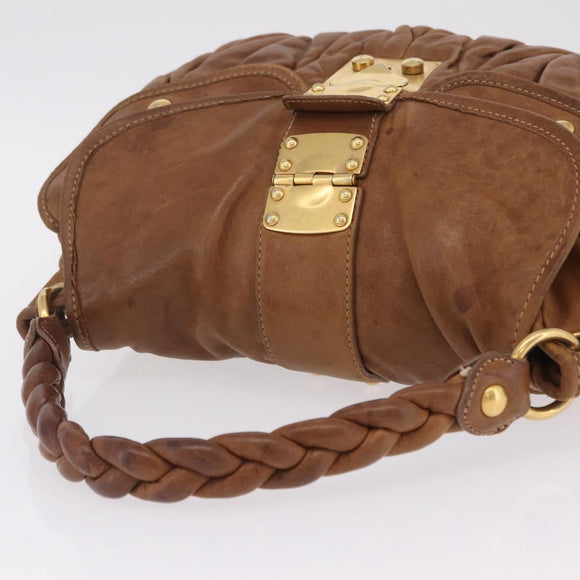 Miu Miu Hand Bag Leather Brown Gold Auth 212451