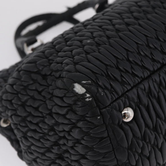 Miu Miu Matelasse Hand Bag Leather Black Silver Auth 212452