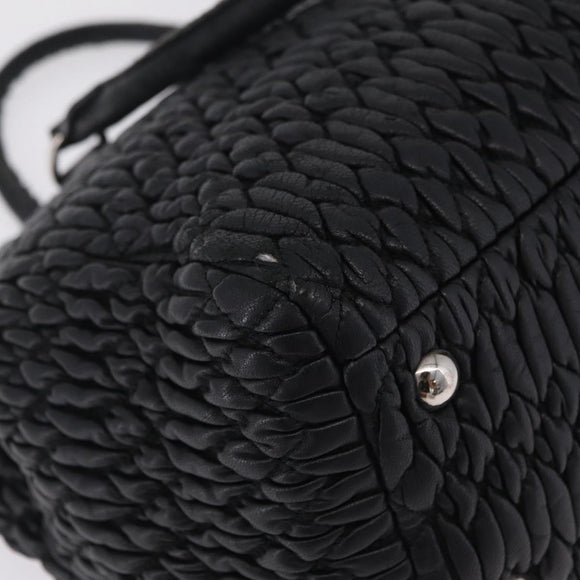 Miu Miu Matelasse Hand Bag Leather Black Silver Auth 212452