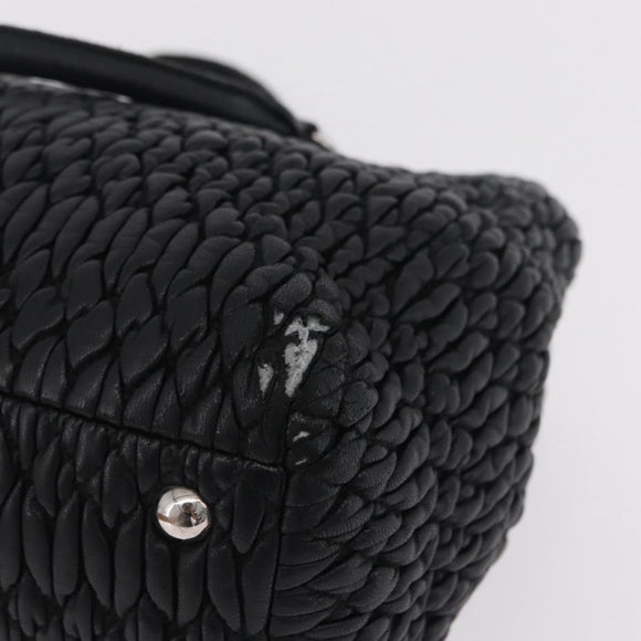 Miu Miu Matelasse Hand Bag Leather Black Silver Auth 212452