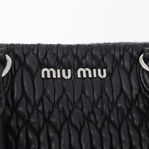Miu Miu Matelasse Hand Bag Leather Black Silver Auth 212452