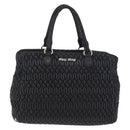 Miu Miu Matelasse Hand Bag Leather Black Silver Auth 212452-2