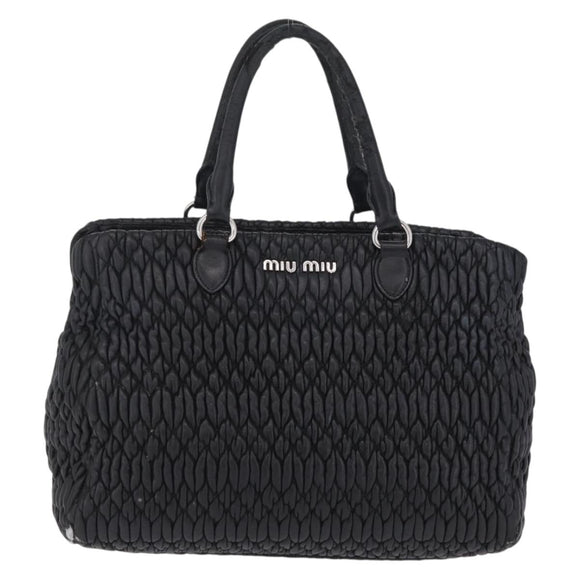 Miu Miu Matelasse Hand Bag Leather Black Silver Auth 212452