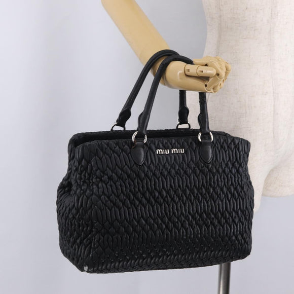 Miu Miu Matelasse Hand Bag Leather Black Silver Auth 212452