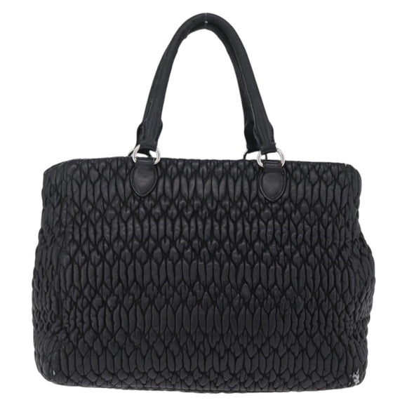 Miu Miu Matelasse Hand Bag Leather Black Silver Auth 212452