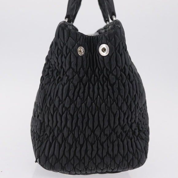 Miu Miu Matelasse Hand Bag Leather Black Silver Auth 212452