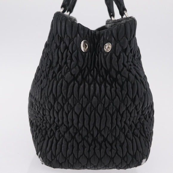 Miu Miu Matelasse Hand Bag Leather Black Silver Auth 212452