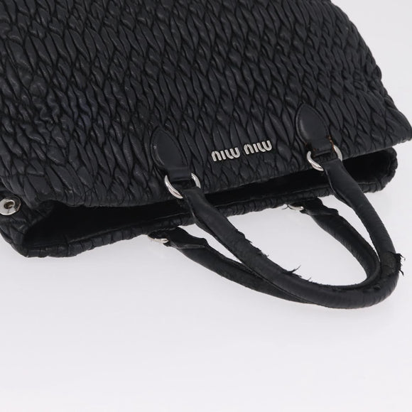Miu Miu Matelasse Hand Bag Leather Black Silver Auth 212452