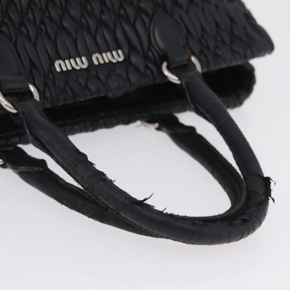 Miu Miu Matelasse Hand Bag Leather Black Silver Auth 212452