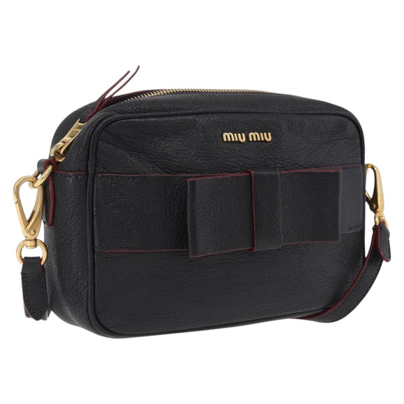 Miu Miu Shoulder Bag Leather Black Gold Auth 212453A