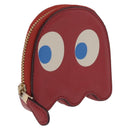Coach x PAC MAN Coin Purse Leather Red Gold Auth 212473A-1