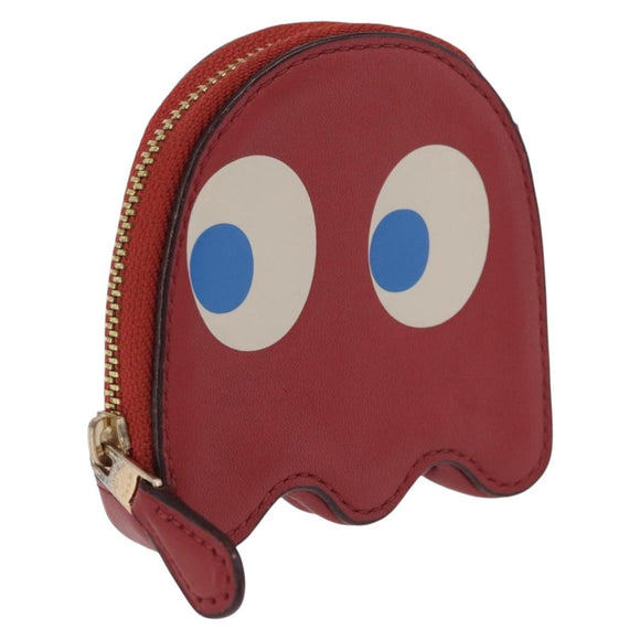 Coach x PAC MAN Coin Purse Leather Red Gold Auth 212473A
