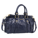 Miu Miu Hand Bag Leather 2way Navy Gold Auth 212475SAM-1