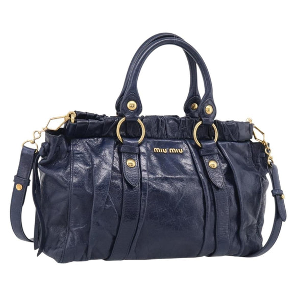 Miu Miu Hand Bag Leather 2way Navy Gold Auth 212475SAM