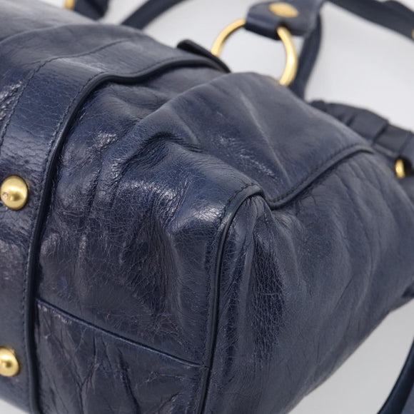 Miu Miu Hand Bag Leather 2way Navy Gold Auth 212475SAM