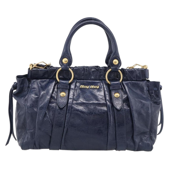 Miu Miu Hand Bag Leather 2way Navy Gold Auth 212475SAM